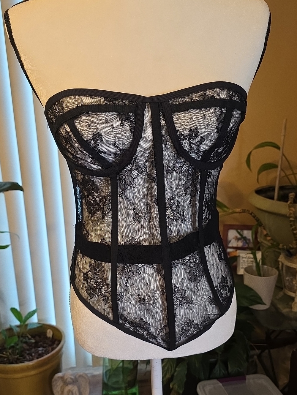 Sheer Lace Bustier Corset - Black Medium